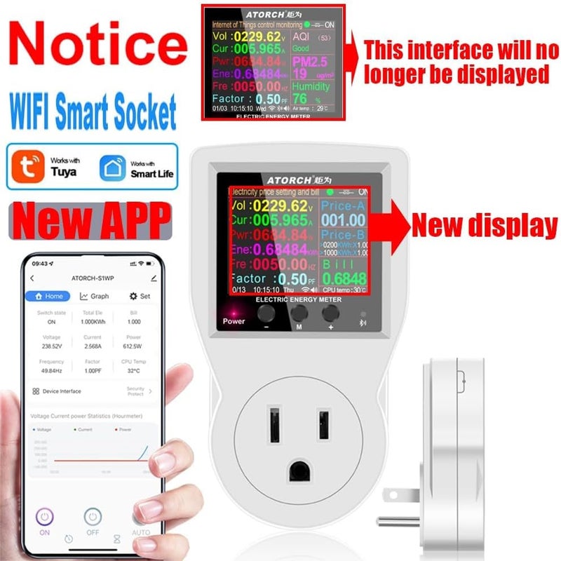 AVHzY AC WiFi Watt Meter, Plug-in US Socket Power Meter, Electricity bill statistics,temperature control,Backlit Large Color Display, Overload Protection,Voltage AMP Tester, Electrical Energy Monitor Timer - Image 2